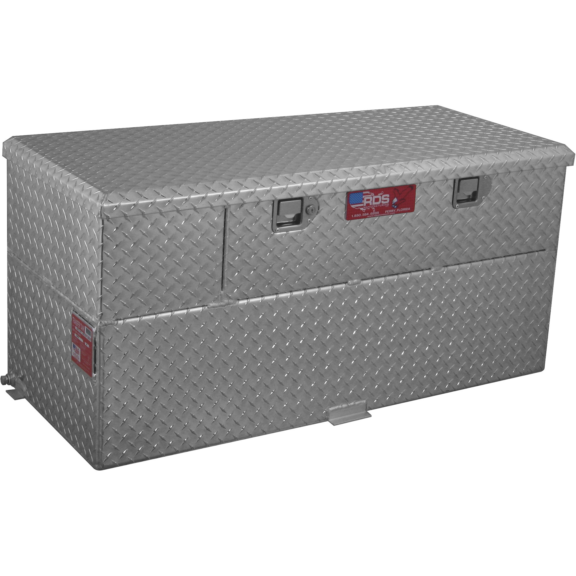 RDS Aluminum Transfer Fuel Tank Toolbox Combo with 12V Fuel Transfer Pump, 50-Gallon, Rectangular, Diamond Plate, 8 GPM, Model# 74724